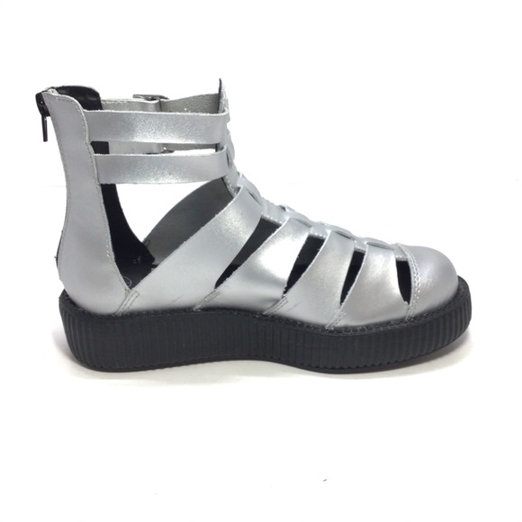 Sold! TUK Womens Silver Gladiator Creeper Shoes 8 - Picture 4 of 9